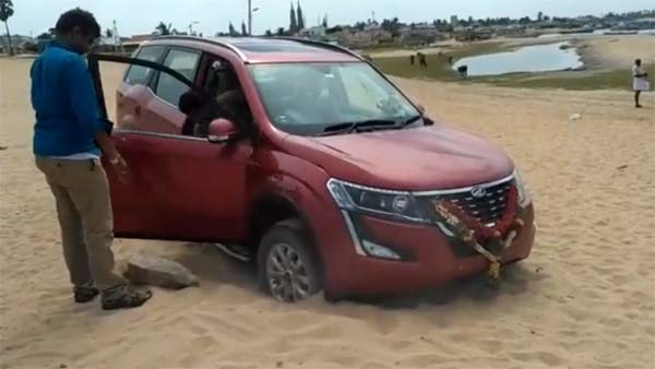 കടല് കാണാനിറങ്ങിയ പുത്തന് മഹീന്ദ്ര XUV500, ഒടുവില് ട്രാക്ടര് വേണ്ടിവന്നു പുറത്തെടുക്കാന്