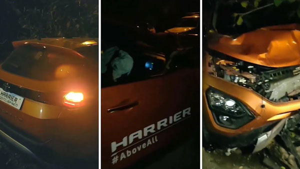 നിയന്ത്രണം വിട്ട ഹാരിയര് മരത്തിലേക്ക് ഇടിച്ചുകയറി, മുന്ഭാഗം തരിപ്പണം — വീഡിയോ