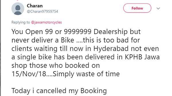 മാര്ച്ചില് വിറ്റത് 54 യൂണിറ്റുകള്, ജാവ ബുക്കിങ് ഉപേക്ഷിച്ച് ഉപഭോക്താക്കളുടെ രോഷം