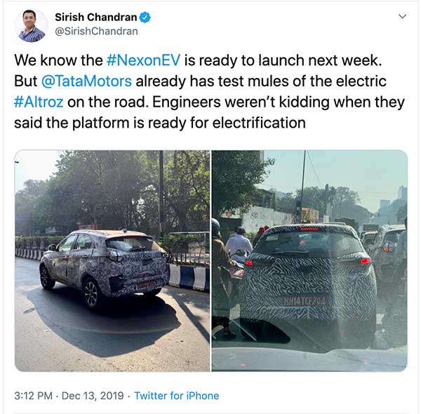 ടാറ്റ ആൾട്രോസ് ഇലക്ട്രിക്കിന്റെ പരീക്ഷണ ചിത്രങ്ങൾ പുറത്ത്