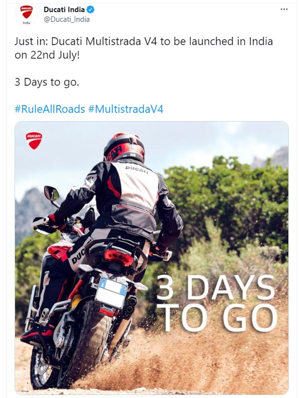 കൗണ്ട്ഡൗണ് ആരംഭിച്ചു; മള്ട്ടിസ്ട്രാഡ V4-ന്റെ അവതരണ തീയതി വെളിപ്പെടുത്തി ഡ്യുക്കാട്ടി