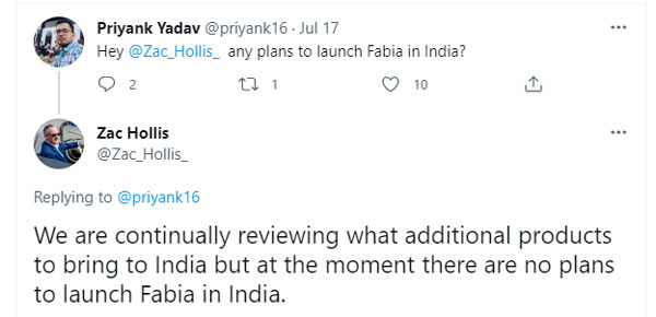 ഫാബിയ ഇന്ത്യയില് എത്തുമോ? പ്രതികരണവുമായി സ്കോഡ രംഗത്ത്