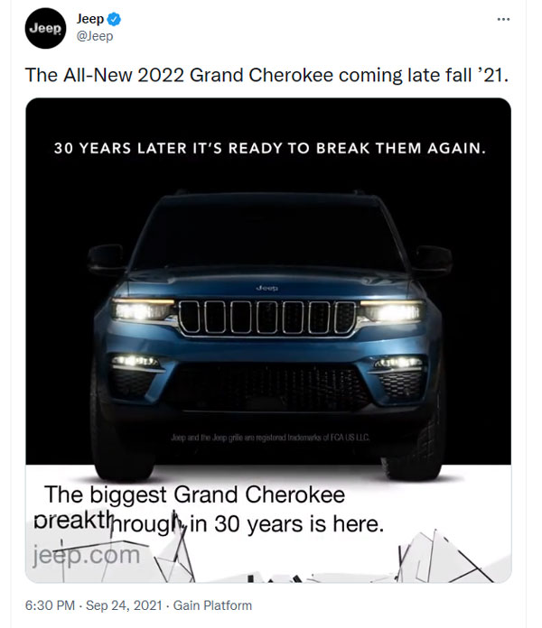 2022 Grand Cherokee അവതരിപ്പിക്കാനൊരുങ്ങി Jeep; അവതരണ തീയതി പുറത്ത്