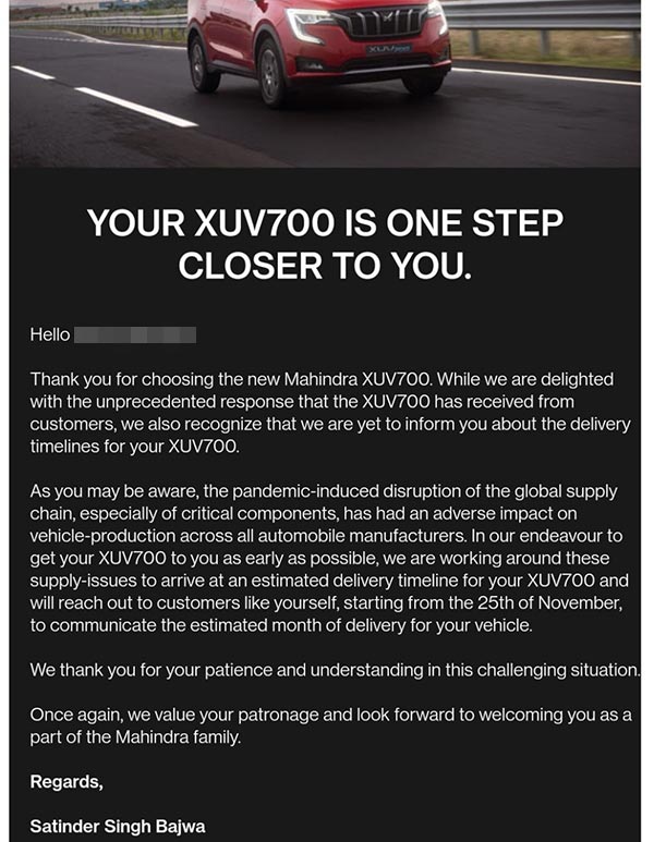 കാത്തിരുന്ന് മുഷിയേണ്ട! XUV700 എസ്യുവിയുടെ അടുത്ത ബാച്ച് ഡെലിവറി നവംബർ 25 മുതലെന്ന് Mahindra