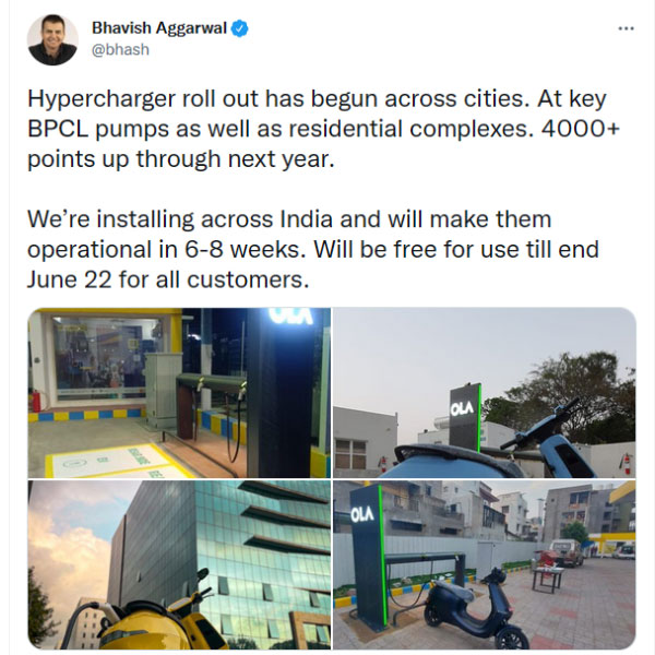 BPCL പമ്പുകളില് ഹൈപ്പര്ചാര്ജറുകള് ഒരുക്കി Ola; ജൂണ് വരെ സൗജന്യം